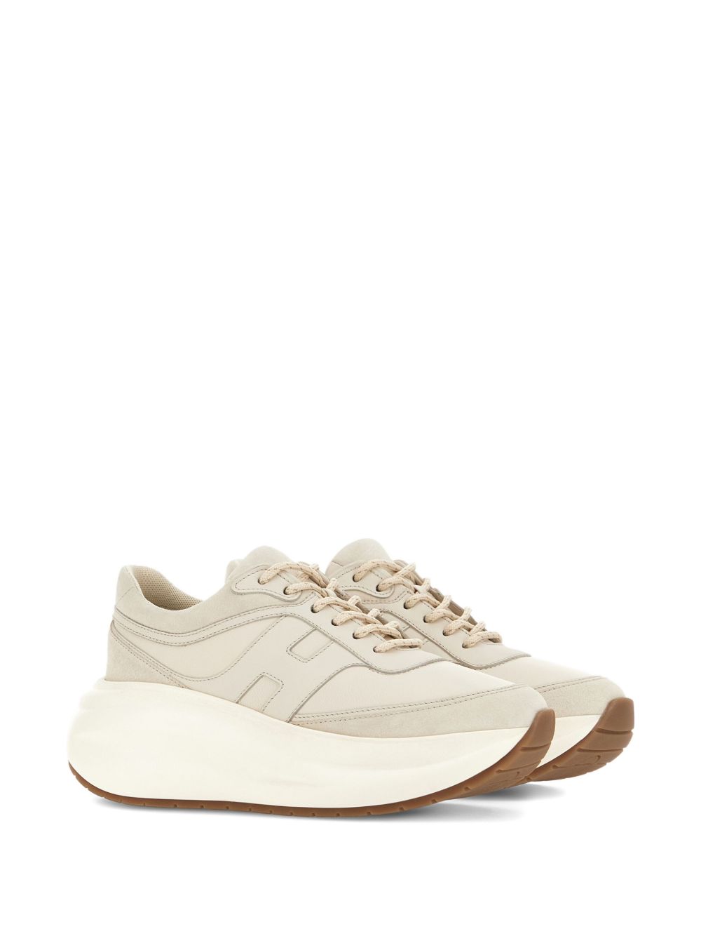 Hogan Pre H696 Platform Leather and Shearling Sneakers Cream cream