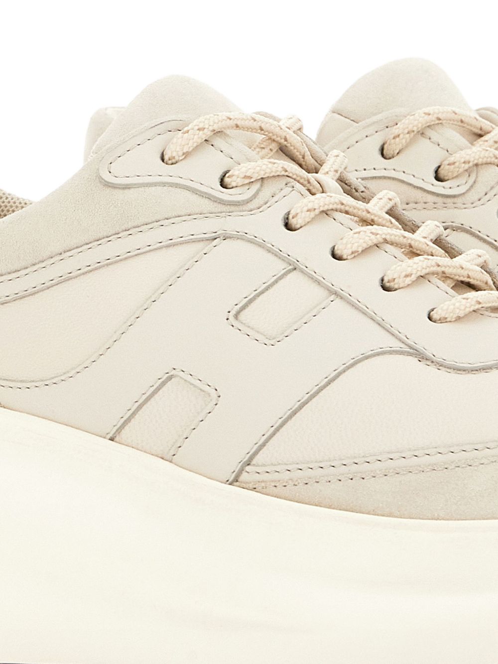 Hogan Pre H696 Platform Leather and Shearling Sneakers Cream cream