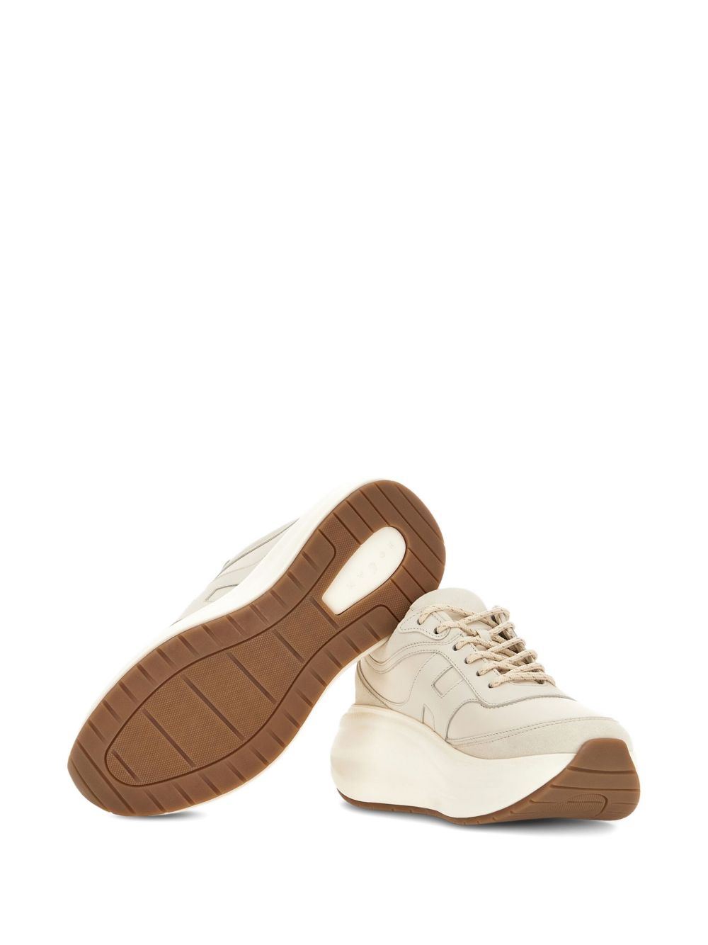 Hogan Pre H696 Platform Leather and Shearling Sneakers Cream cream