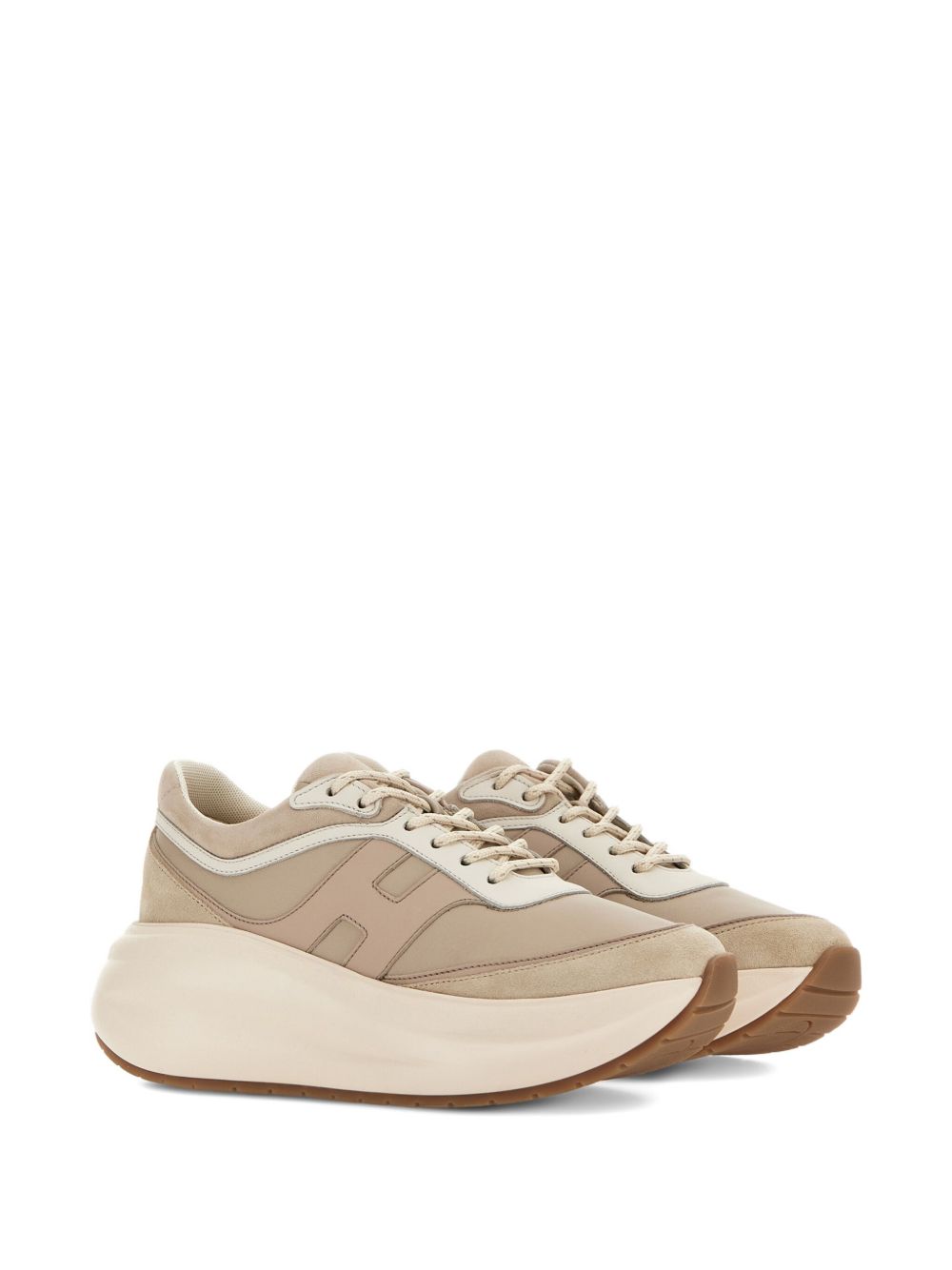 Hogan Pre Shearling-Trimmed H696 Leather and Sheepskin Sneakers Beige Beige