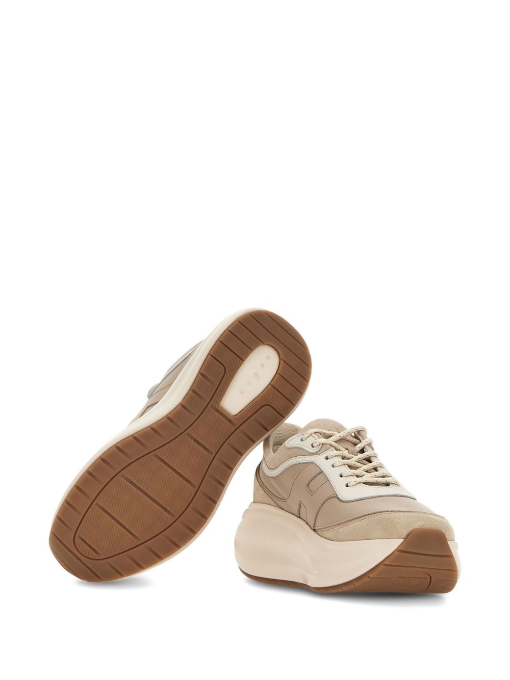 Hogan Pre Shearling-Trimmed H696 Leather and Sheepskin Sneakers Beige Beige