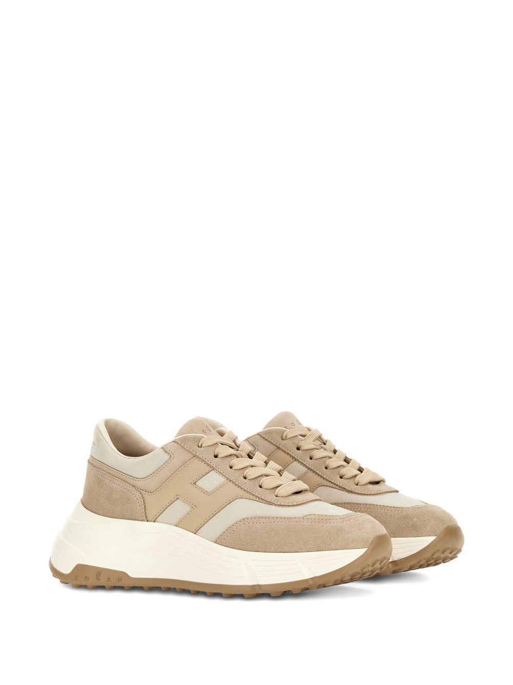 Hogan Pre Hi-Fi Light Beige Calfskin and Fabric Sneakers Beige