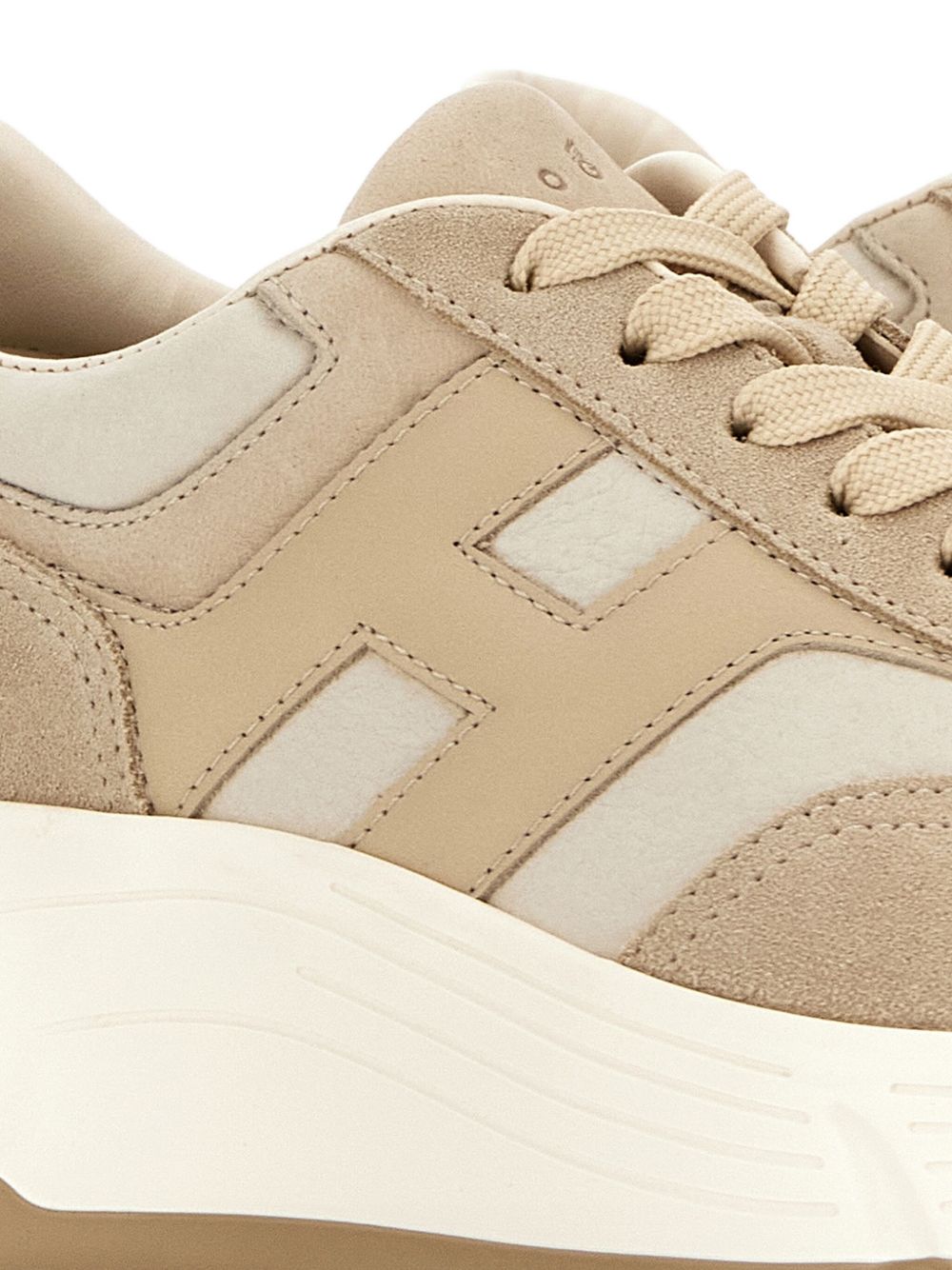 Hogan Pre Hi-Fi Light Beige Calfskin and Fabric Sneakers Beige