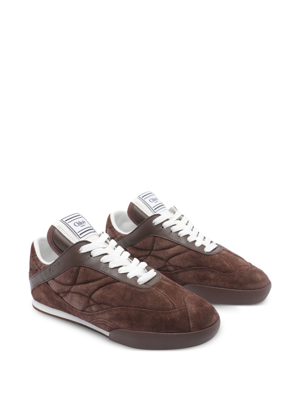 Chloè Kick Quilted Suede Leather Sneakers Brown