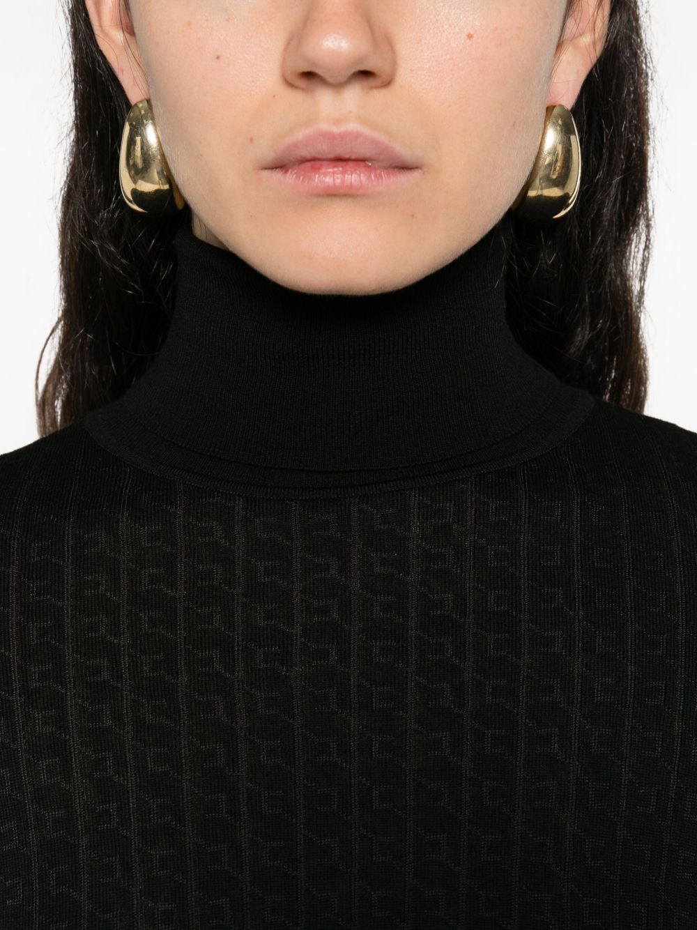 Elisabetta Franchi Ribbed Wool-Blend Turtleneck Sweater Black Black