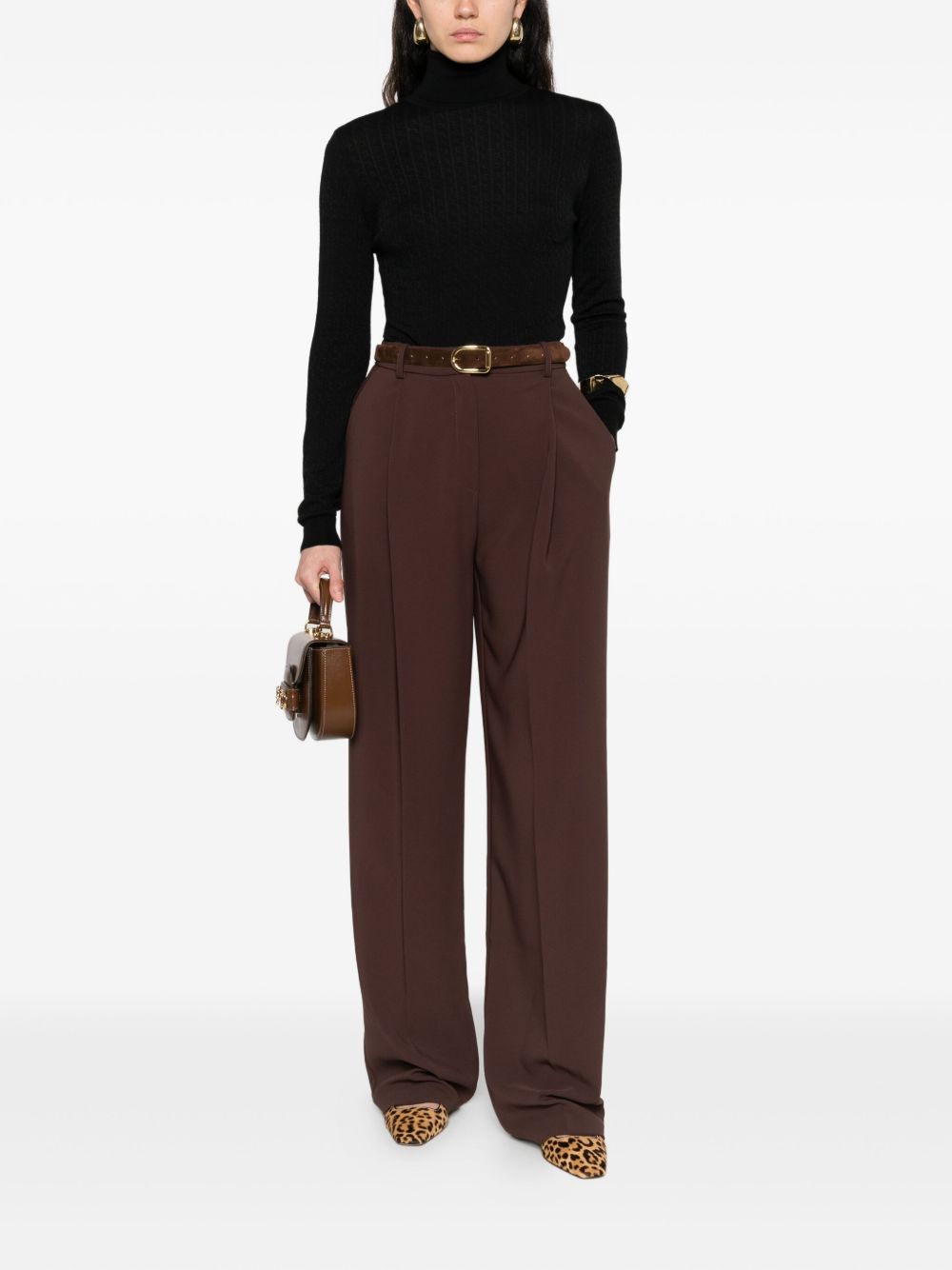 Elisabetta Franchi Ribbed Wool-Blend Turtleneck Sweater Black Black