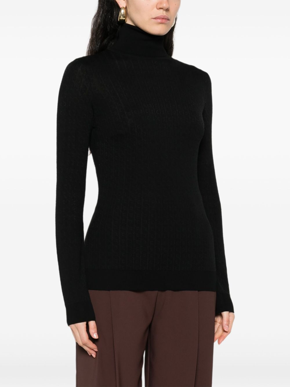 Elisabetta Franchi Ribbed Wool-Blend Turtleneck Sweater Black Black