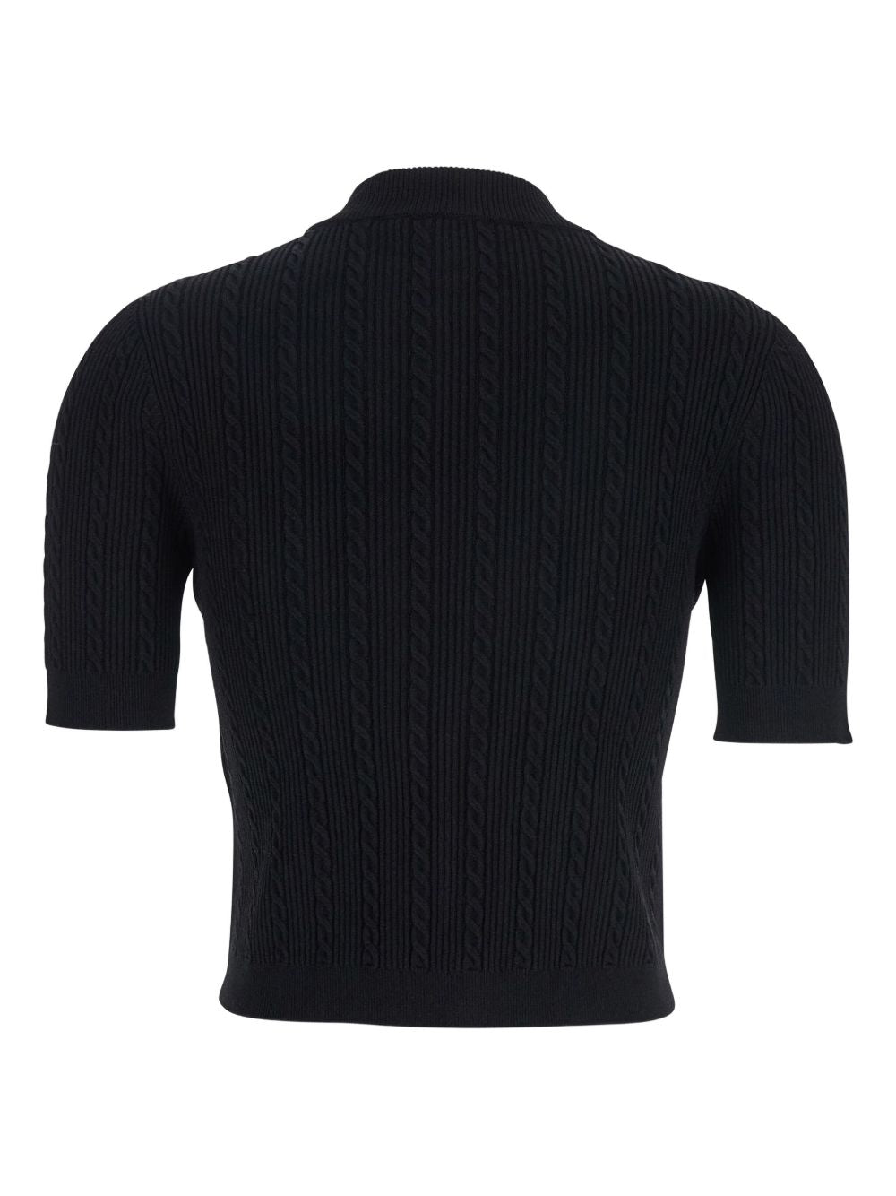 Balmain Cable-Knit Short-Sleeve Cardigan Black