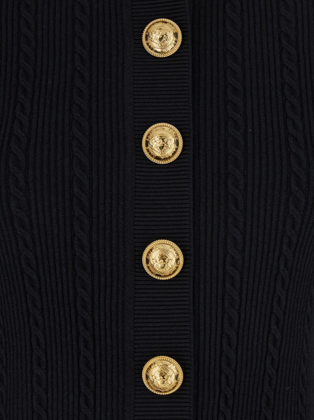 Balmain Cable-Knit Short-Sleeve Cardigan Black