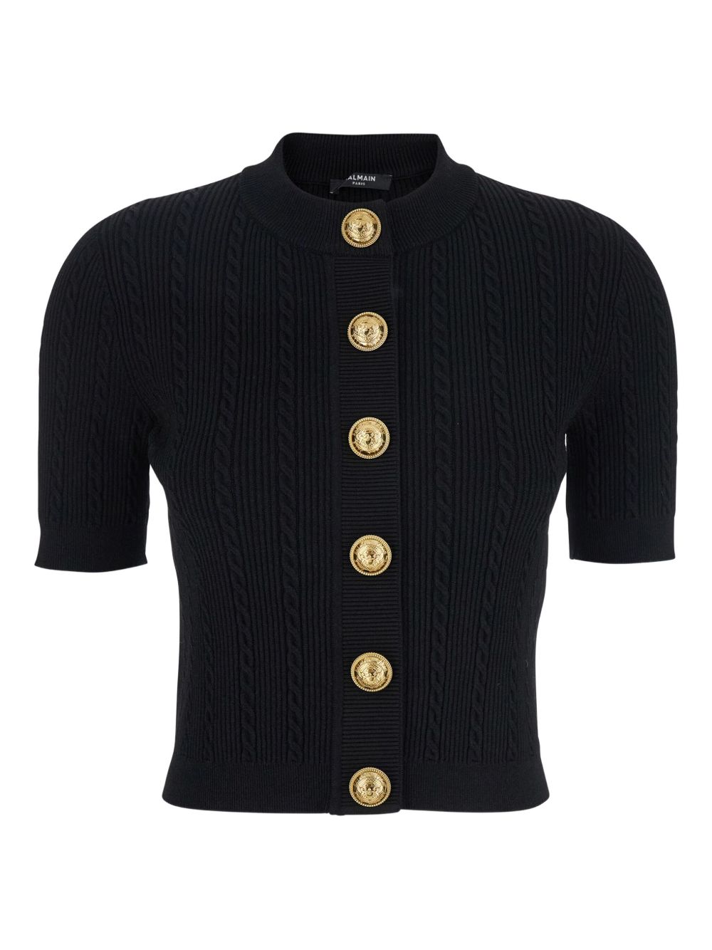 Balmain Cable-Knit Short-Sleeve Cardigan Black