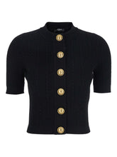 Balmain Cable-Knit Short-Sleeve Cardigan Black