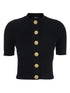 Balmain Cable-Knit Short-Sleeve Cardigan Black