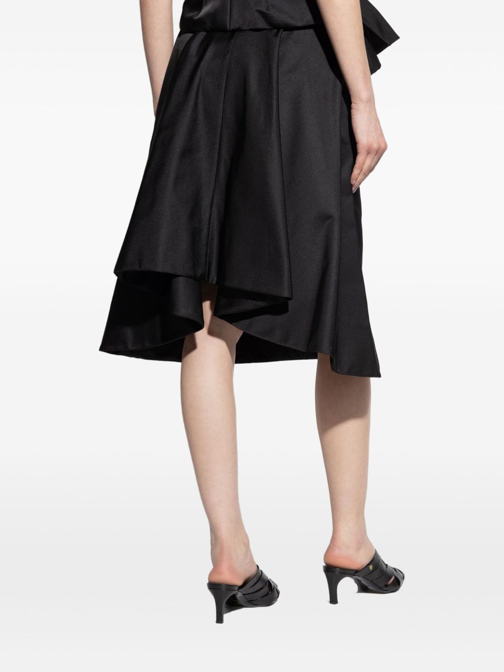 Alexander Mcqueen A-Line Black Satin Midi Skirt Black