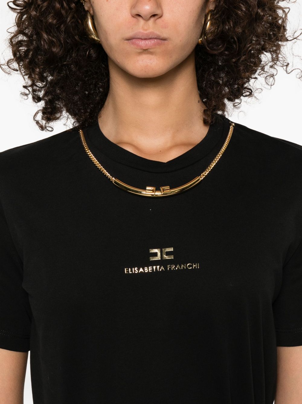 Elisabetta Franchi Chain-Embellished Cotton T-Shirt Black Black