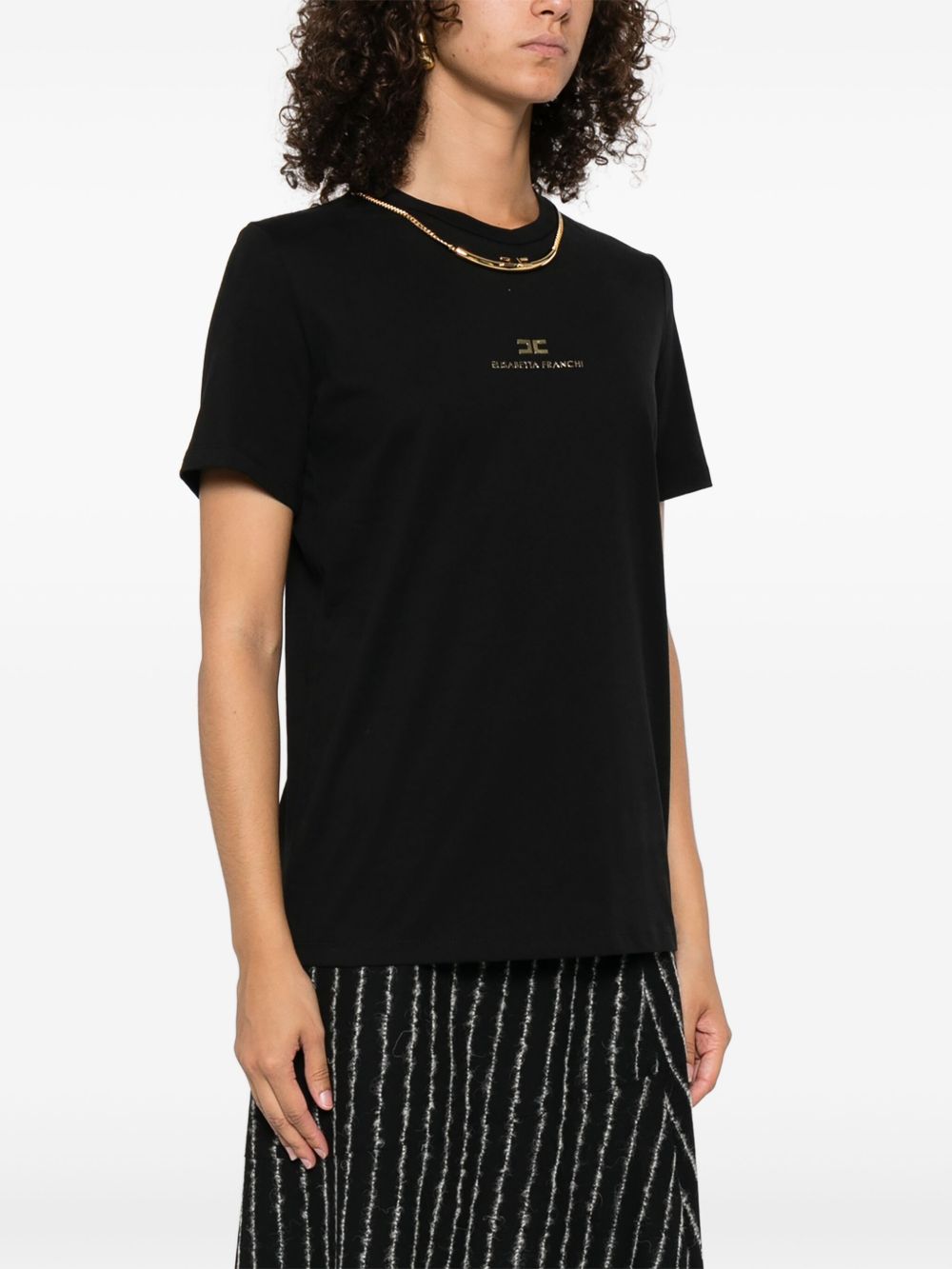 Elisabetta Franchi Chain-Embellished Cotton T-Shirt Black Black