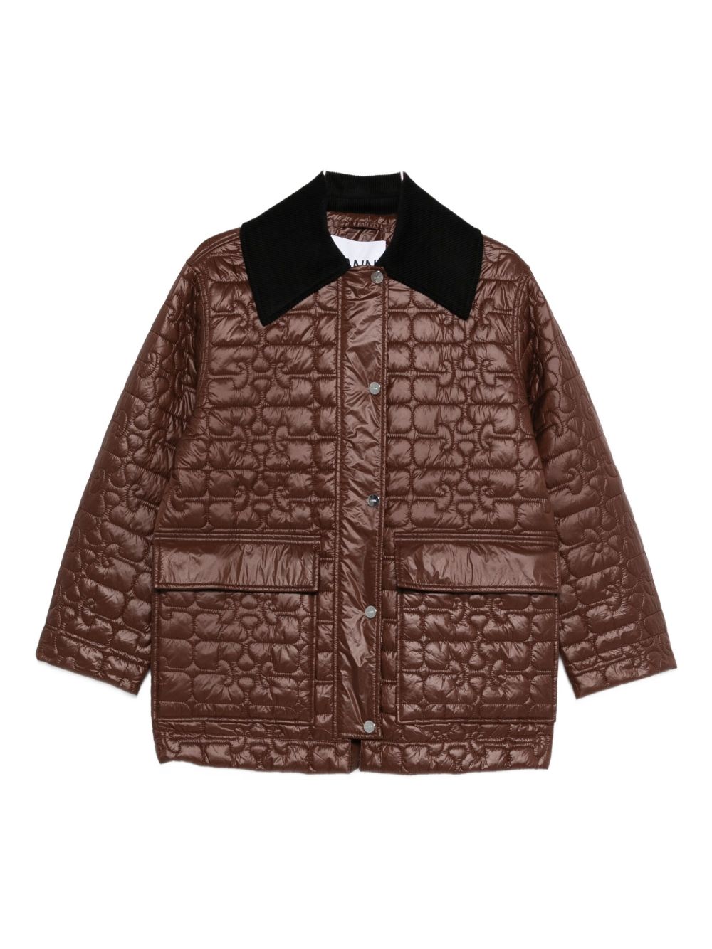 Ganni Quilted Nylon Jacket with Contrasting Collar Brown brown