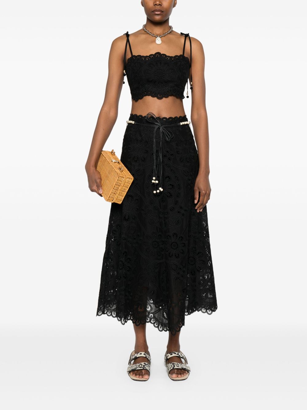 Zimmermann Rhiannon Embroidered Scalloped Corset Top Black black