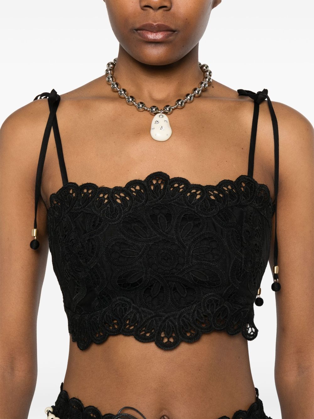 Zimmermann Rhiannon Embroidered Scalloped Corset Top Black black