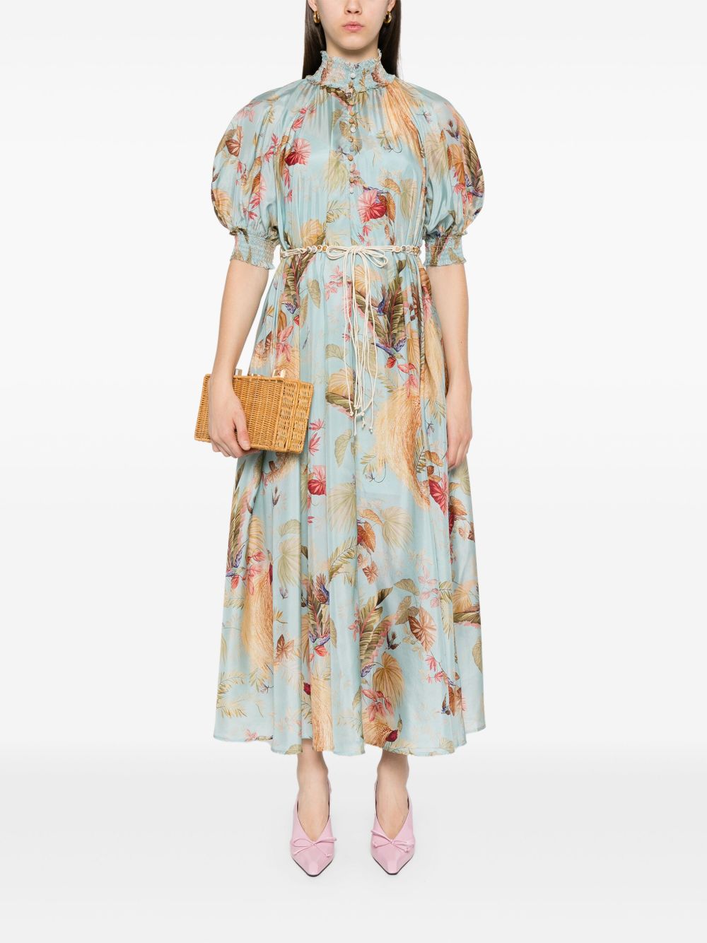 Zimmermann Ascension Printed Silk Dress Clear Blue