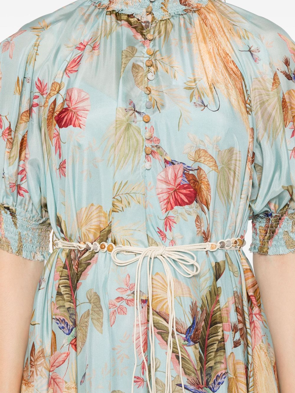 Zimmermann Ascension Printed Silk Dress Clear Blue