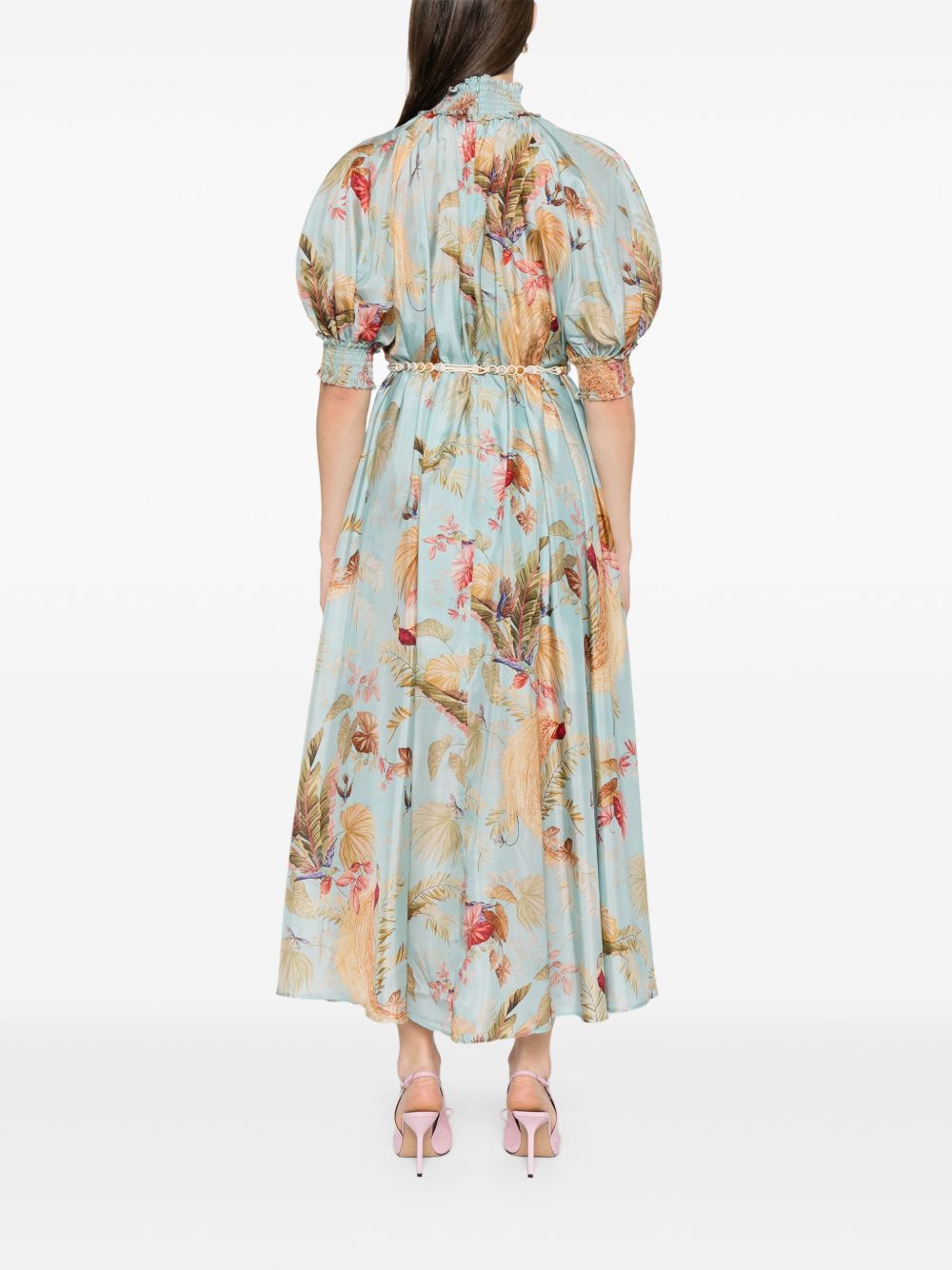 Zimmermann Ascension Printed Silk Dress Clear Blue