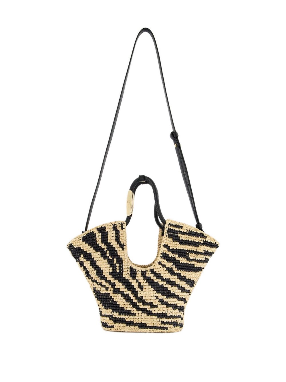 Zimmermann Goldentime Small Raffia and Silk Shopper Bag Black