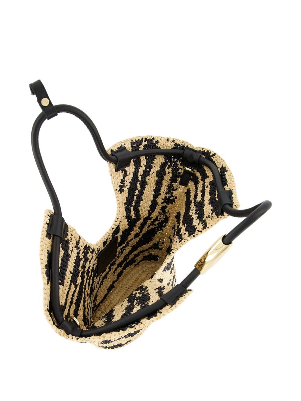 Zimmermann Goldentime Small Raffia and Silk Shopper Bag Black