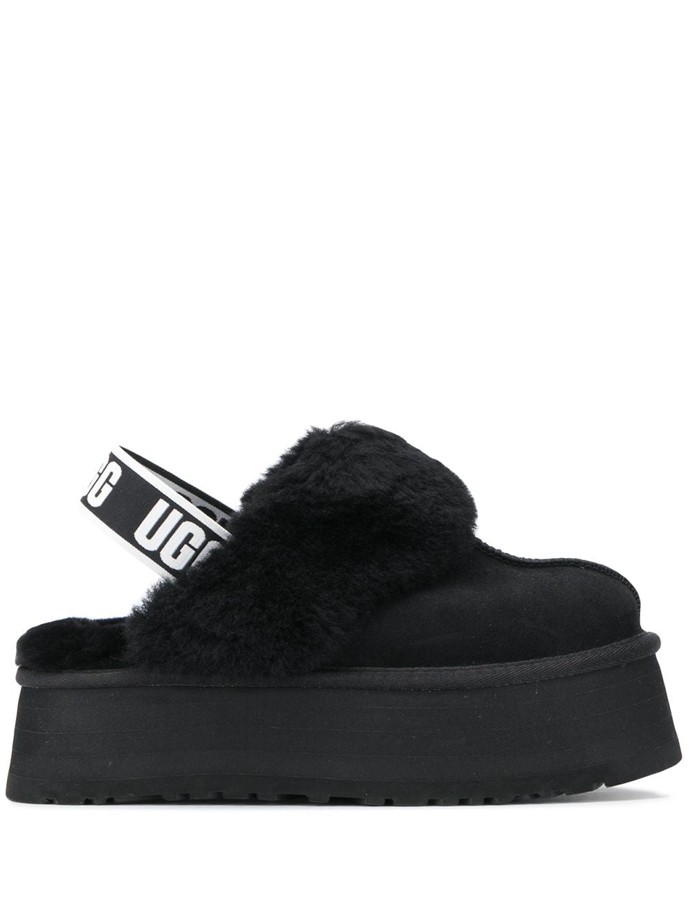 Ugg Australia Funkette Black Shearling and Leather Flatform Sandals Black