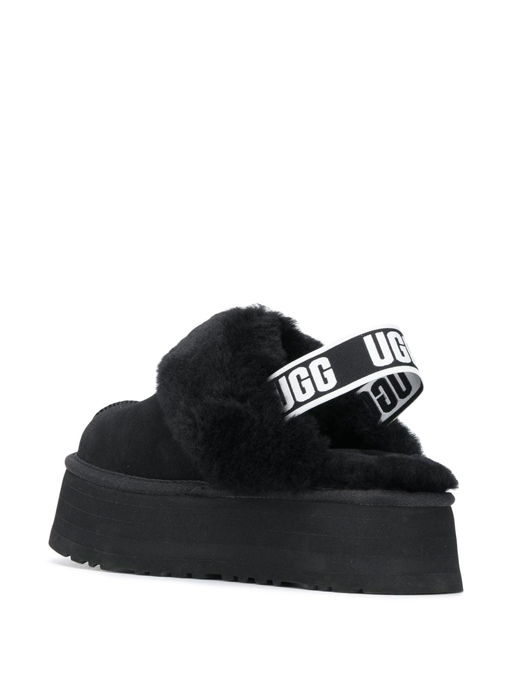 Ugg Australia Funkette Black Shearling and Leather Flatform Sandals Black