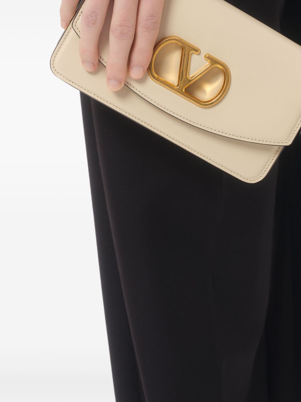 Valentino Garavani Vain Shiny Calfskin Small Clutch Bag White