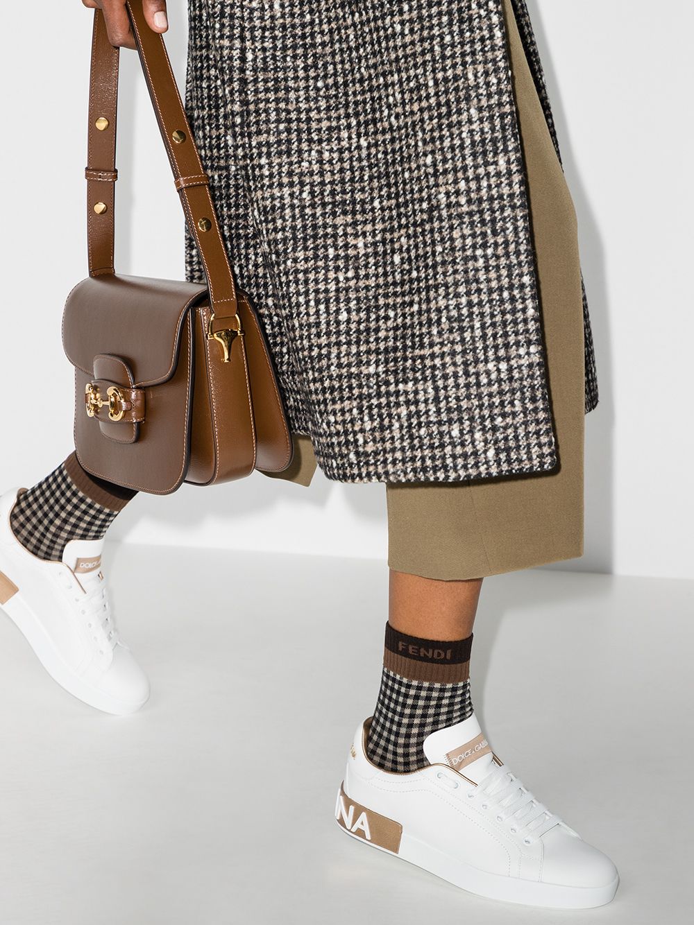 Dolce & Gabbana Portofino Leather Sneakers with Gold Accents Golden