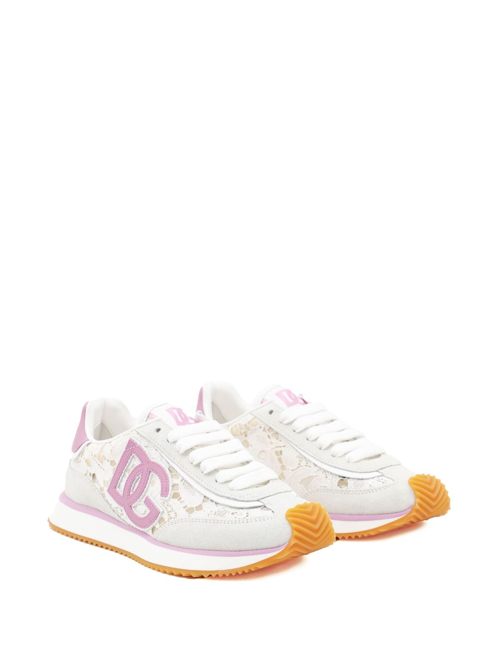Dolce & Gabbana DG Cushion Sneakers Pink with Black Lace-Up and Logo Patch Pink