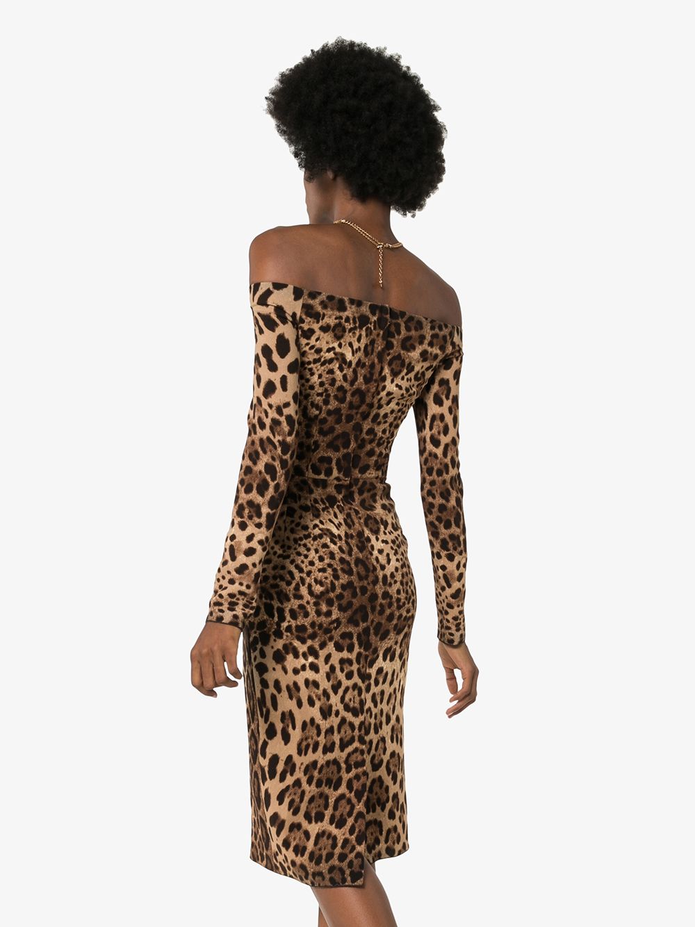 Dolce & Gabbana Leopard Print Wool Midi Dress Brown