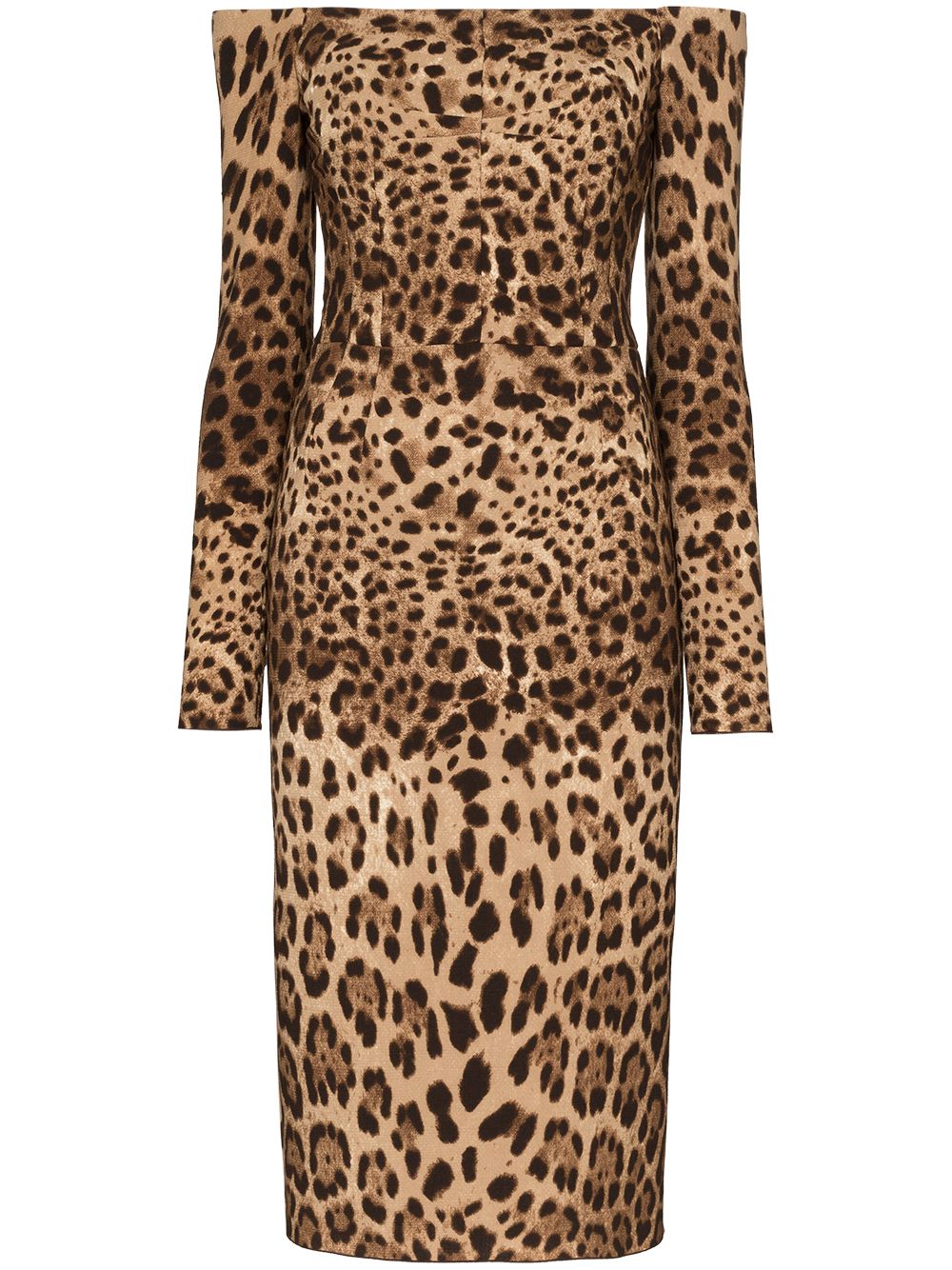 Dolce & Gabbana Leopard Print Wool Midi Dress Brown