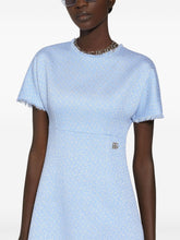 Dolce & Gabbana Bouclé A-Line Tweed Mini Dress with Logo Appliqué Clear Blue