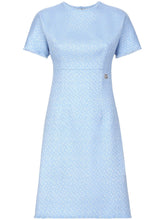 Dolce & Gabbana Bouclé A-Line Tweed Mini Dress with Logo Appliqué Clear Blue