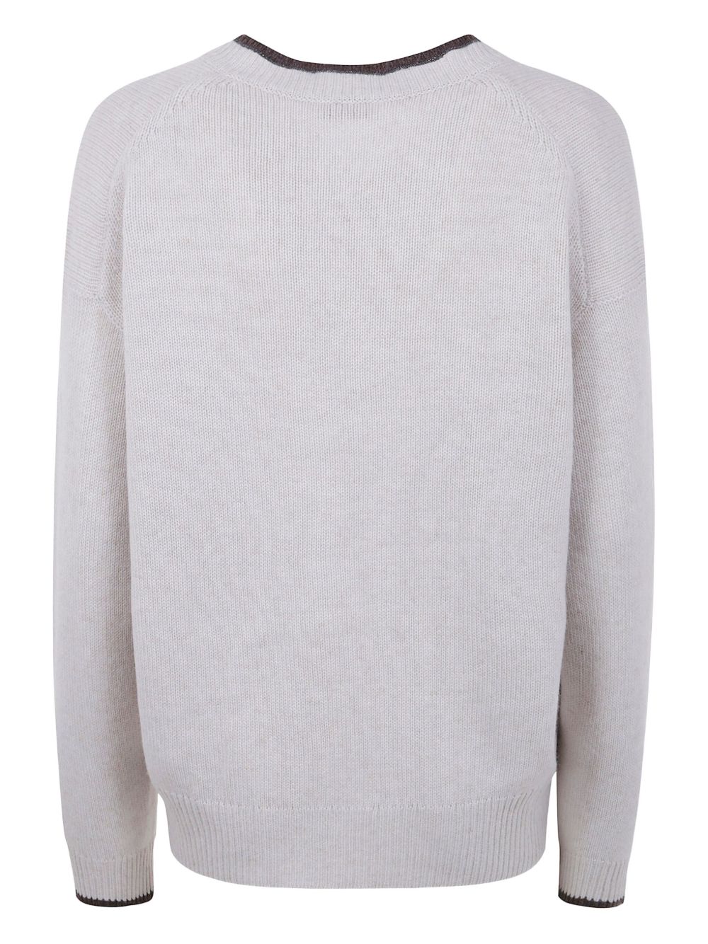 Brunello Cucinelli Cashmere V-Neck Fine Knit Sweater Ivory
