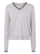 Brunello Cucinelli Cashmere V-Neck Fine Knit Sweater Ivory