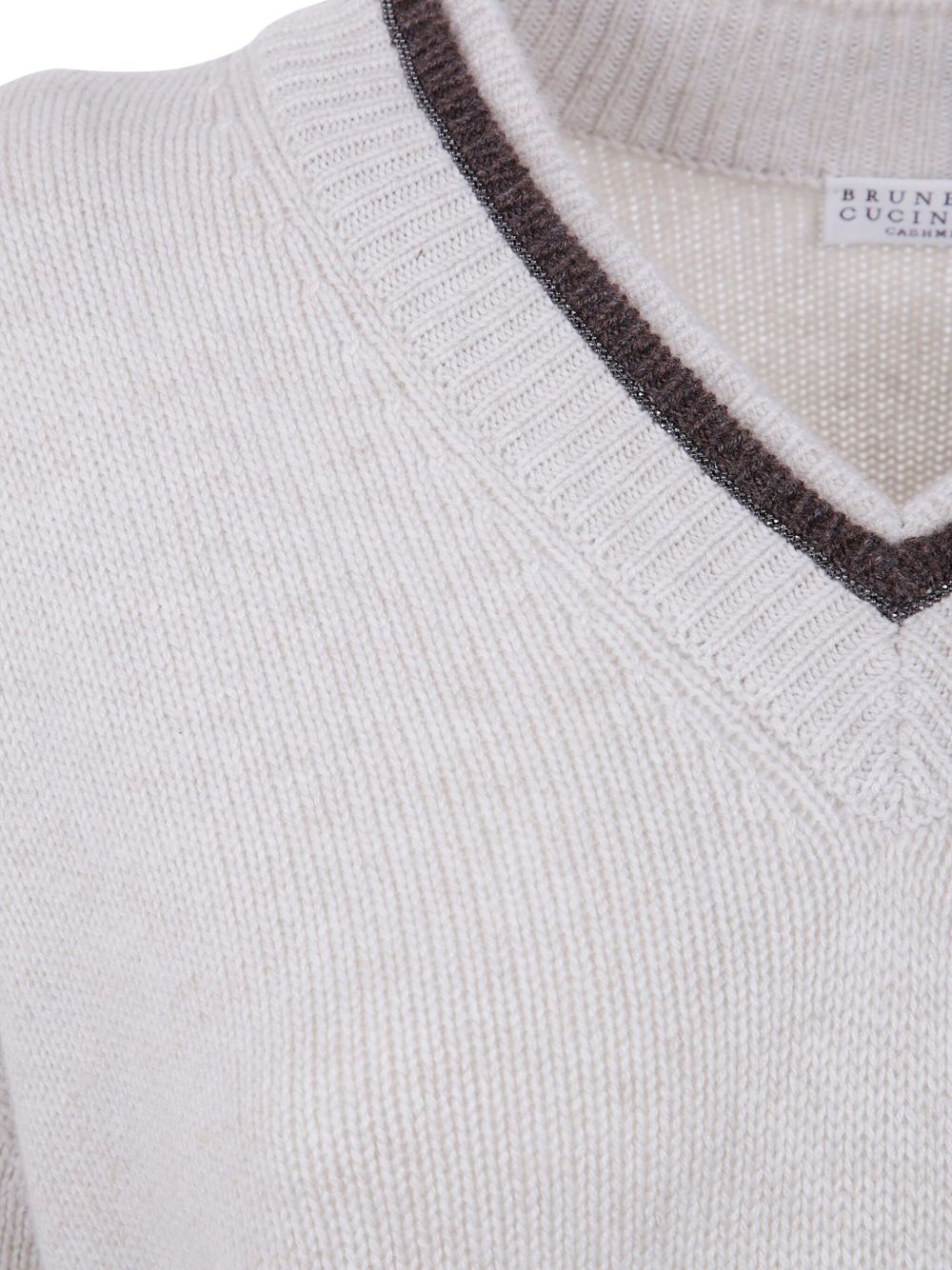 Brunello Cucinelli Cashmere V-Neck Fine Knit Sweater Ivory