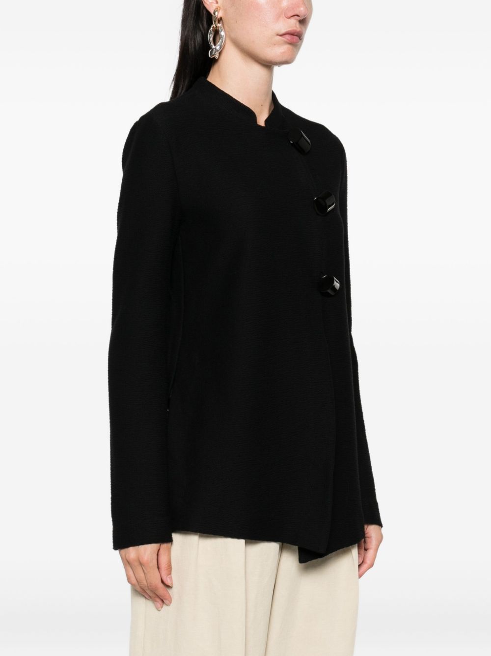 Emporio Armani Asymmetrical Cotton Single-Breasted Jacket Black Black