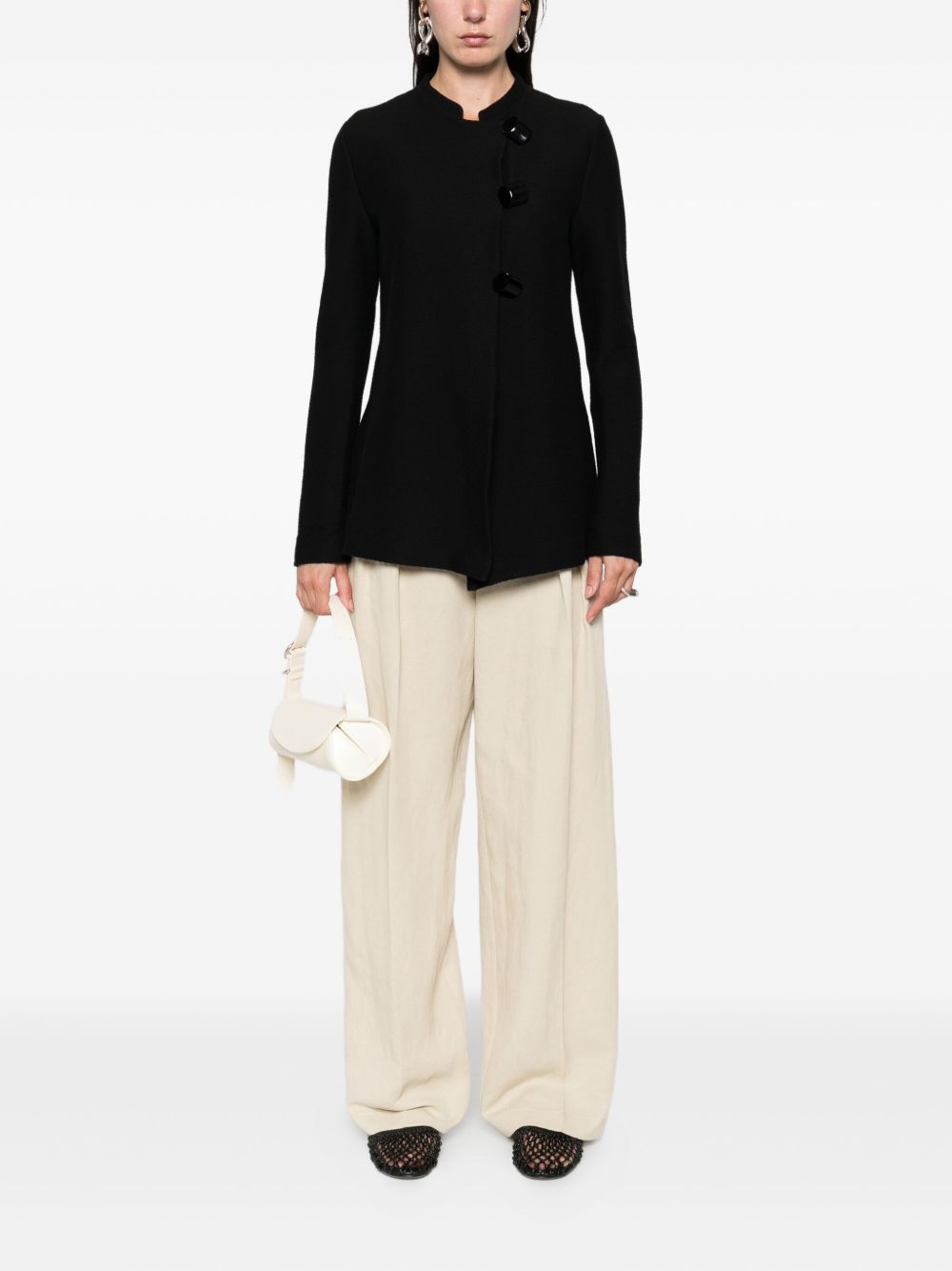 Emporio Armani Asymmetrical Cotton Single-Breasted Jacket Black Black
