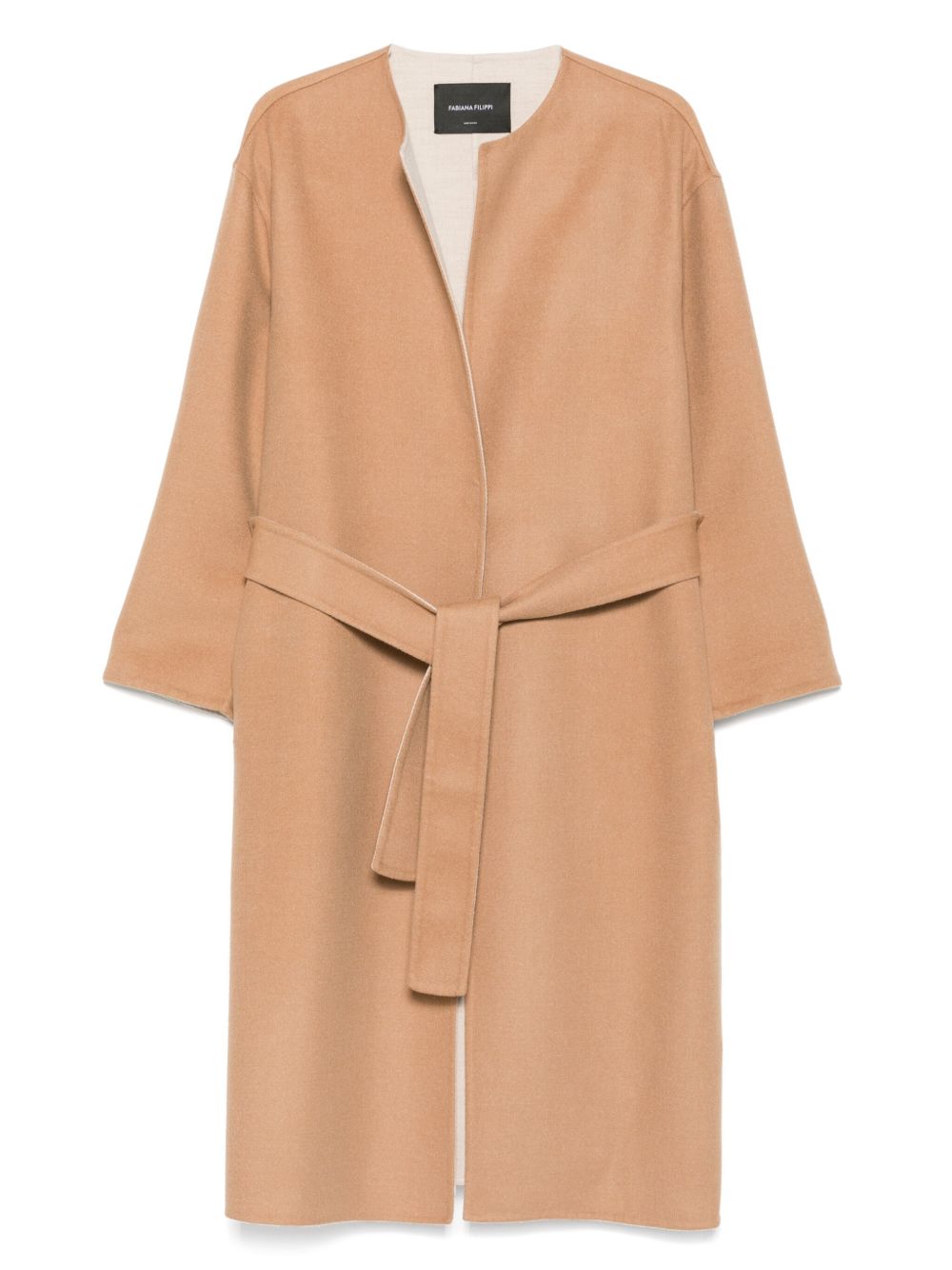 Fabiana Filippi Wool Belted Coat with Self-Tie Belt in Beige Beige