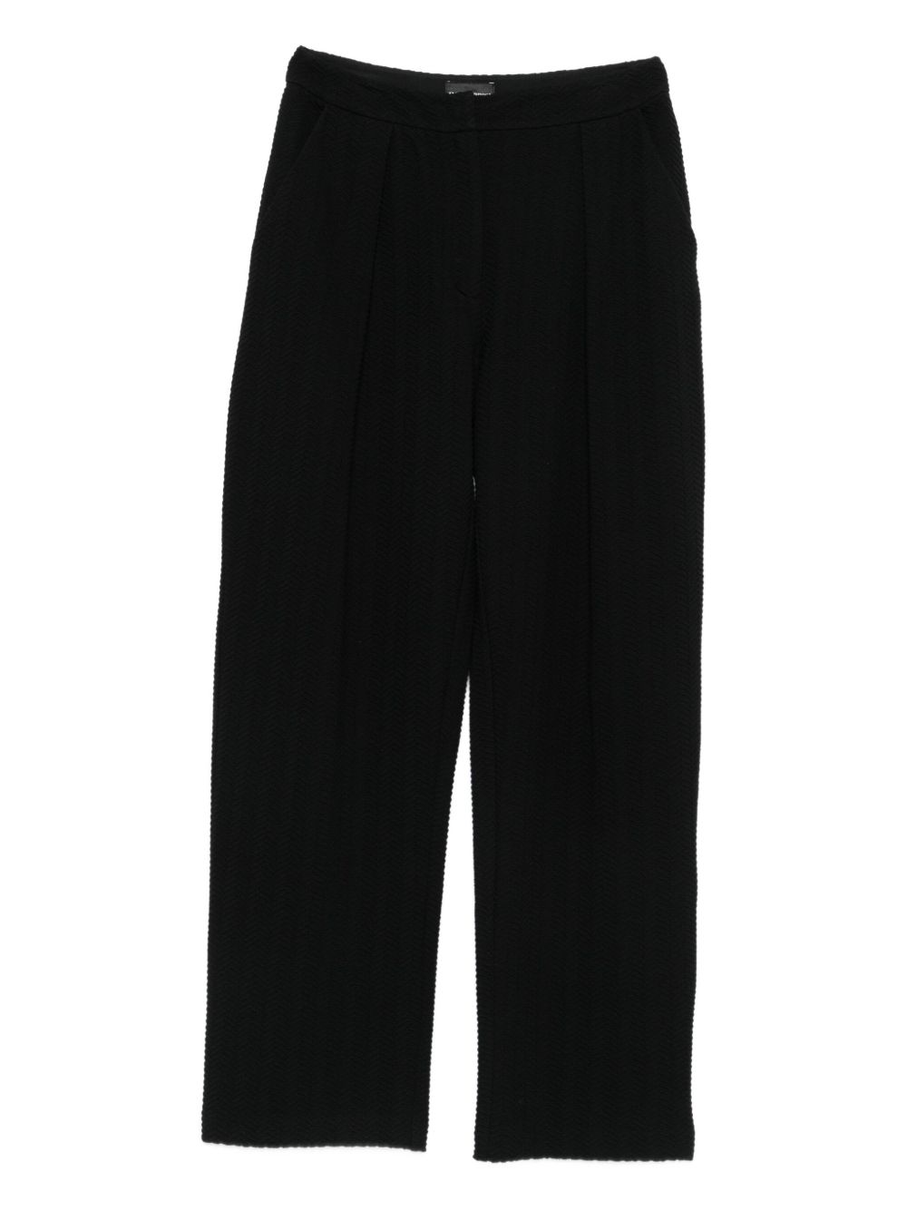Emporio Armani Pleated Textured Straight-Leg Cotton Blend Trousers Black Black
