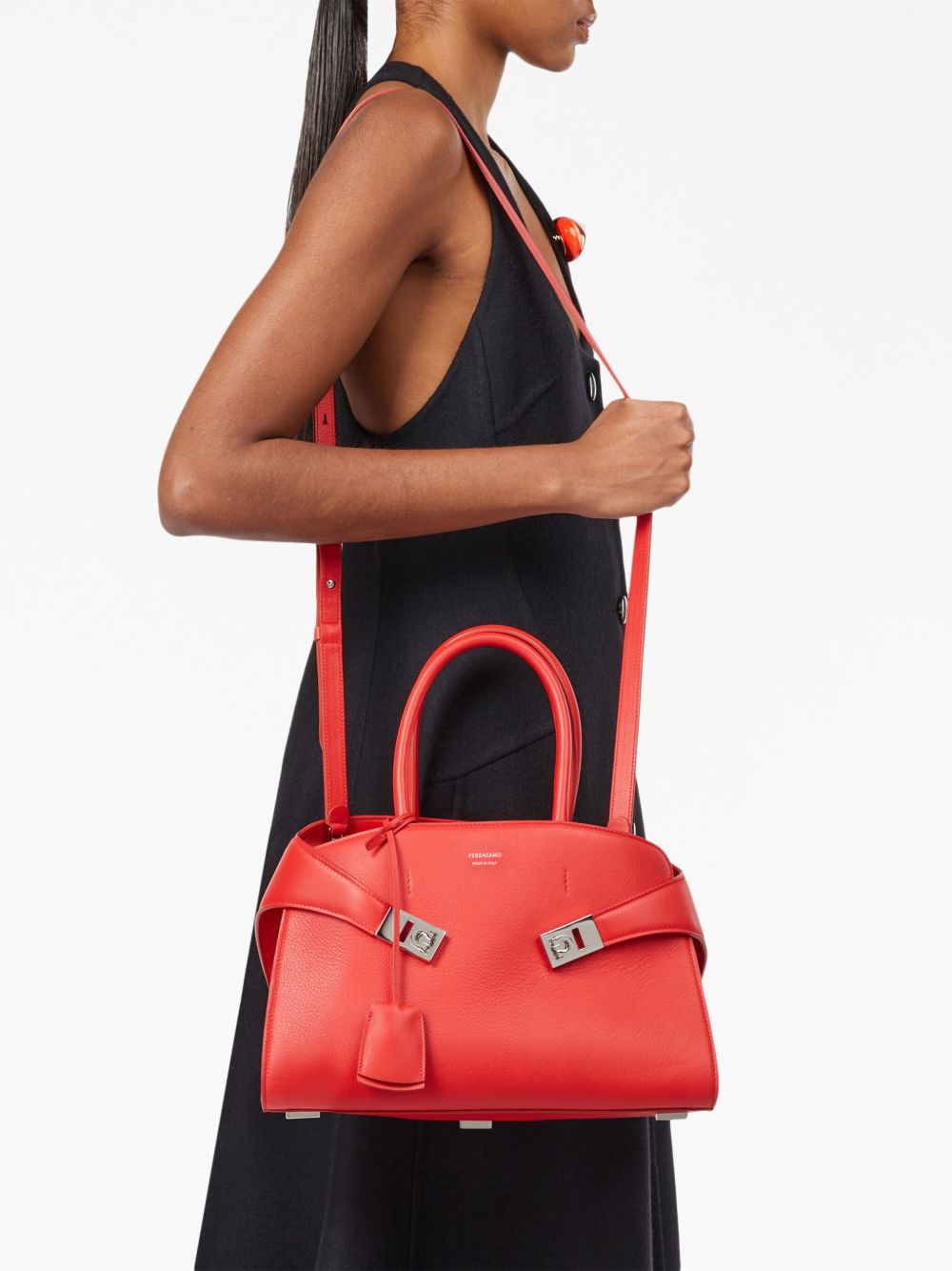 Ferragamo Hug Small Leather Tote Bag Red