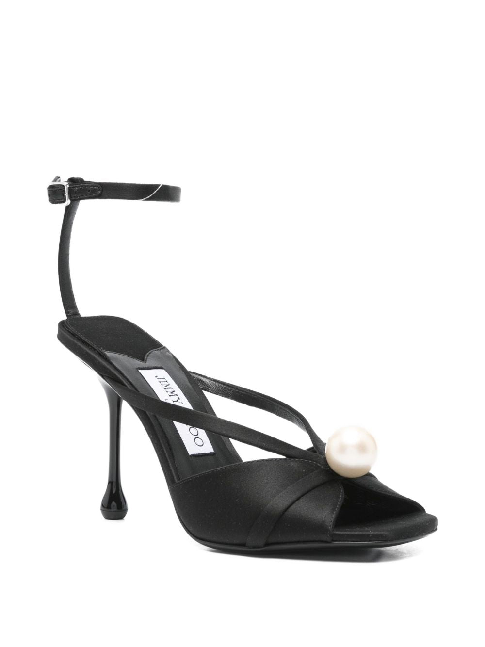 Jimmy Choo 100mm Siva Satin Sandals with Pearl Embellishment Black