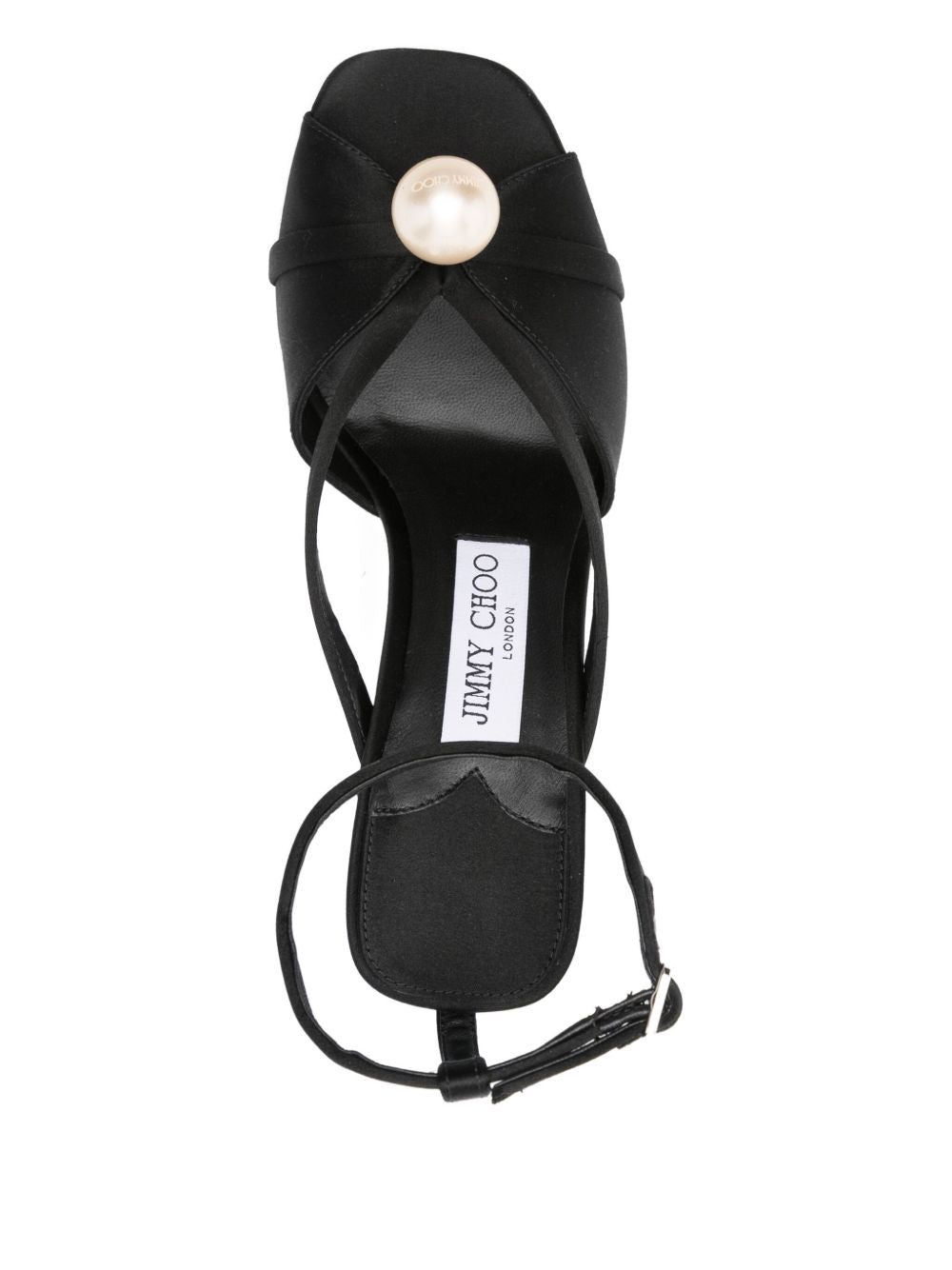 Jimmy Choo 100mm Siva Satin Sandals with Pearl Embellishment Black