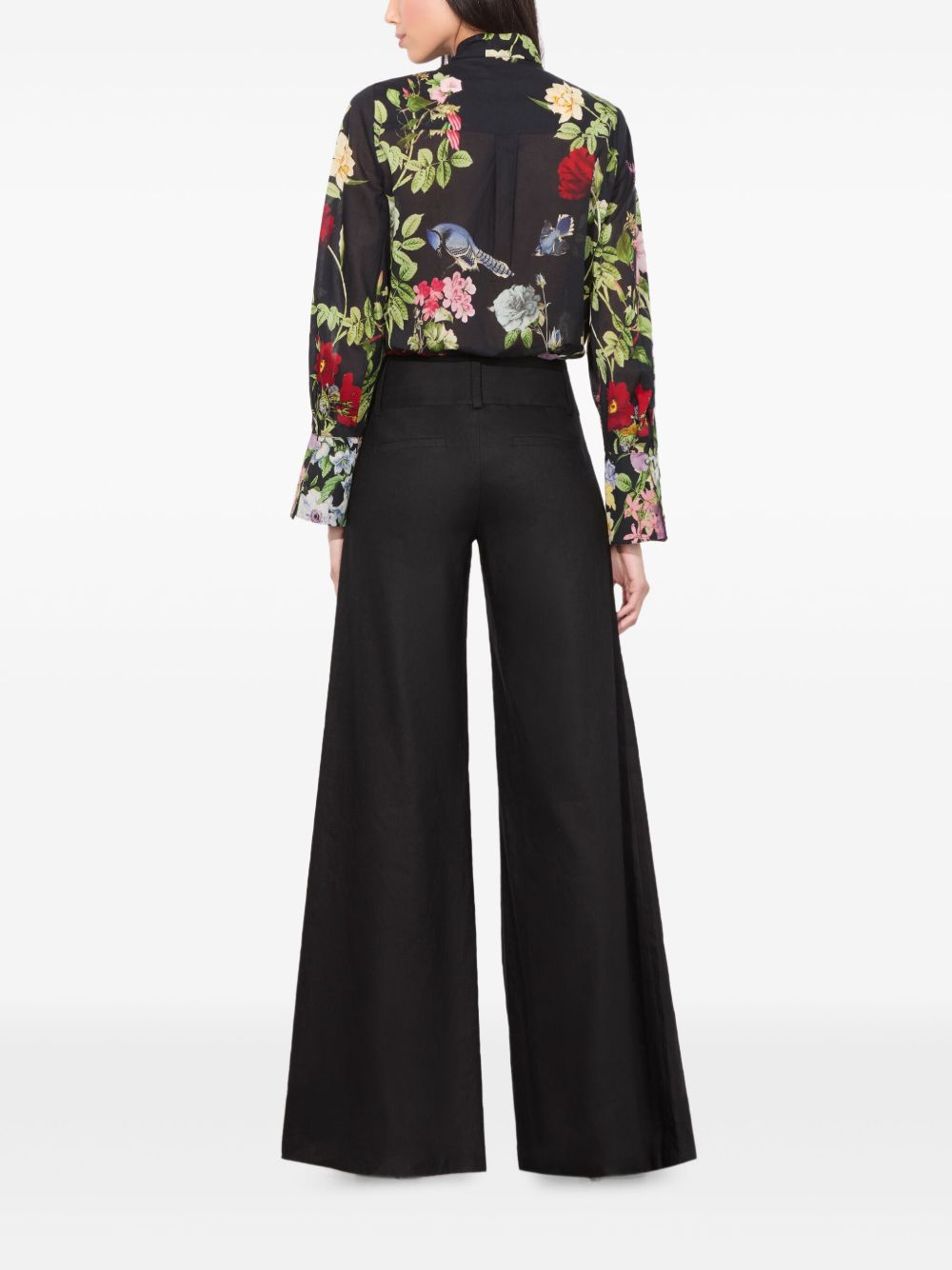 Alice + Olivia Floral-Print Cotton Pussy-Bow Blouse Black Black
