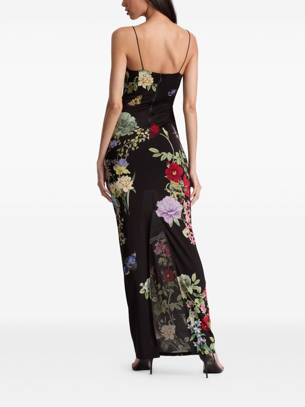 Alice + Olivia Floral-Print Spaghetti-Strap Sleeveless Dress Black