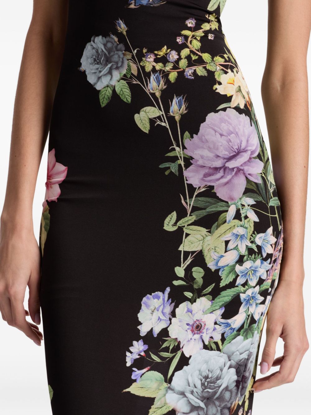 Alice + Olivia Floral-Print Spaghetti-Strap Sleeveless Dress Black