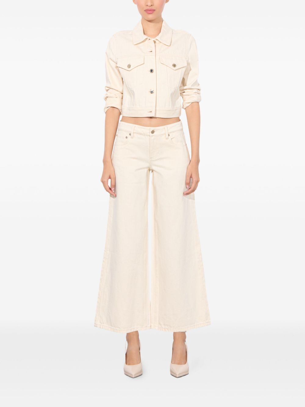 Alice + Olivia High-rise Wide-leg Cream Trousers White